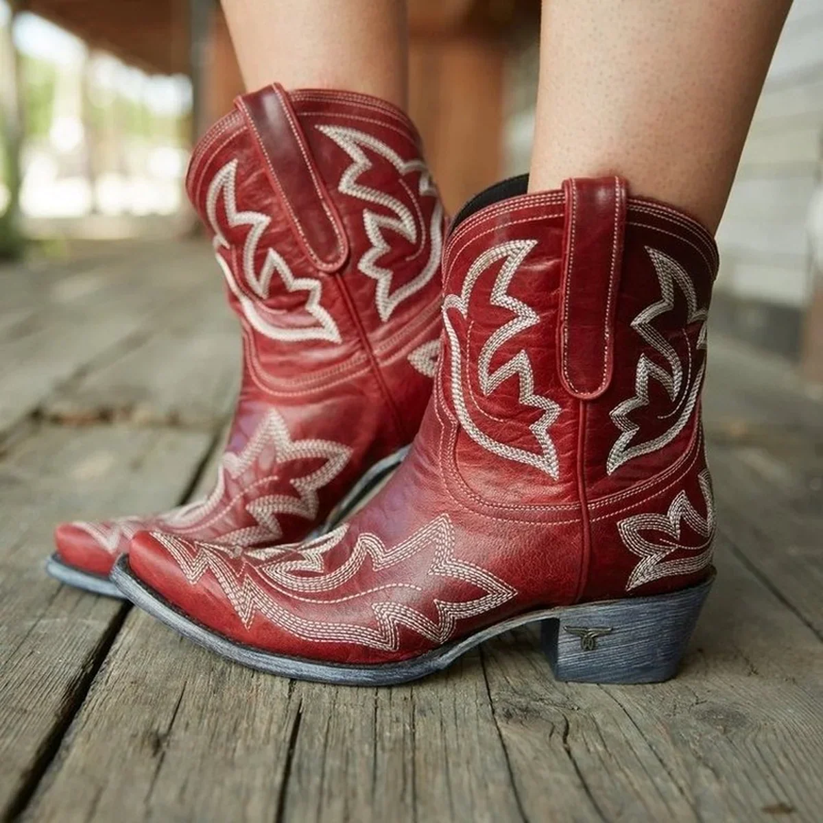 Cowboy Embroidered Ankle Boots for Women - Image 3