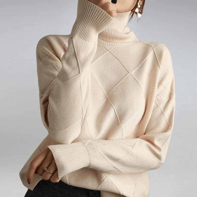 Diamond Cable Mock Neck Knit Sweater for Women - Image 10