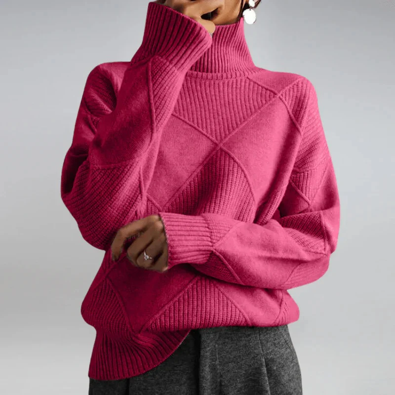 Diamond Cable Mock Neck Knit Sweater for Women - Image 11