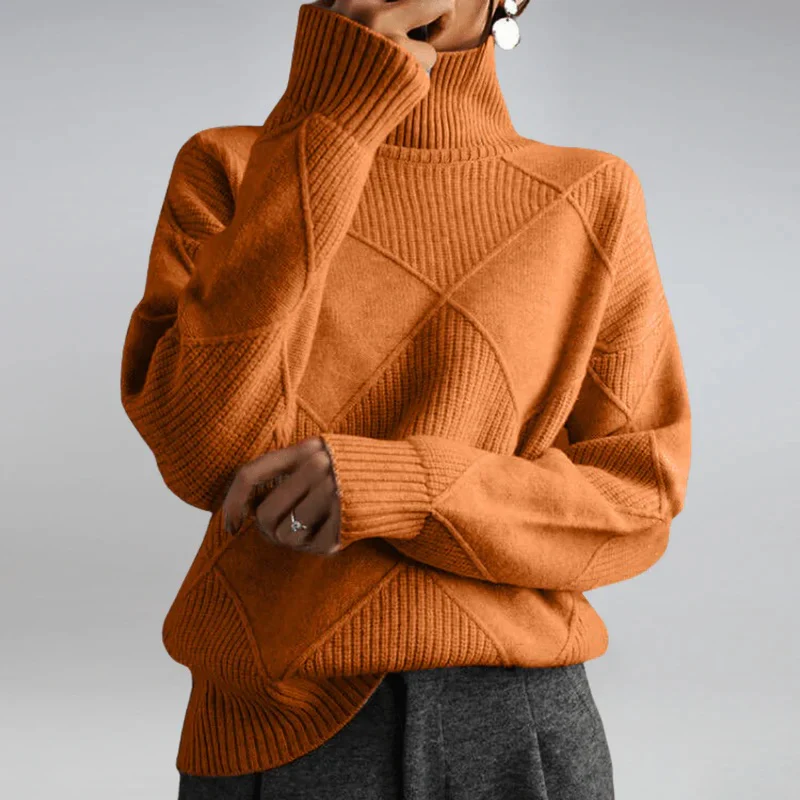 Diamond Cable Mock Neck Knit Sweater for Women - Image 12