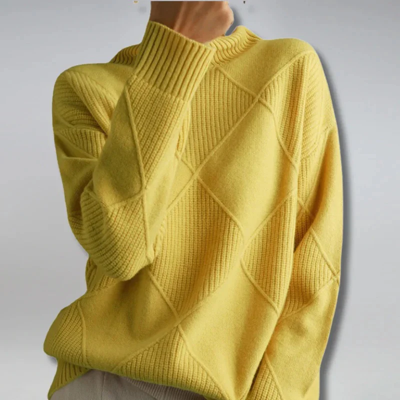 Diamond Cable Mock Neck Knit Sweater for Women - Image 4