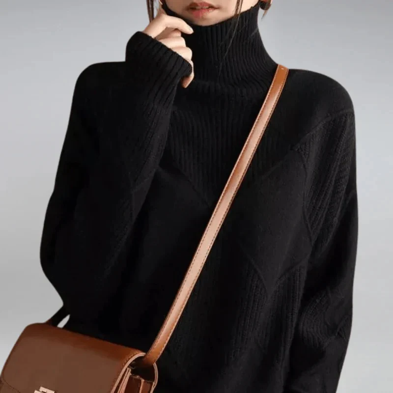 Diamond Cable Mock Neck Knit Sweater for Women - Image 6