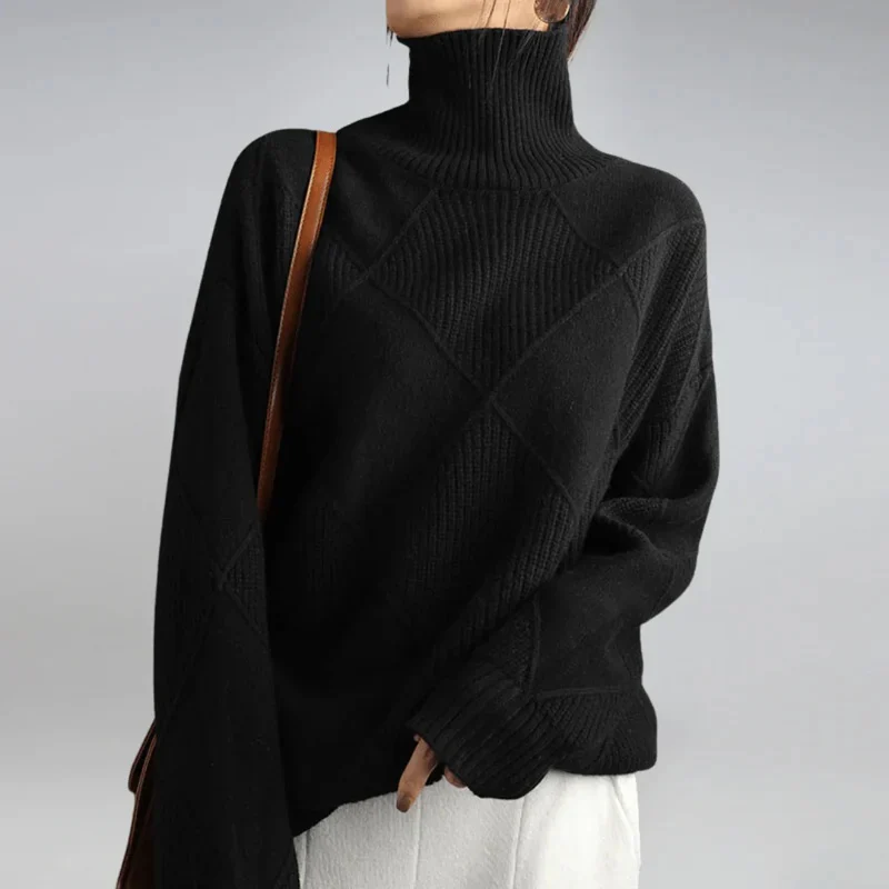 Diamond Cable Mock Neck Knit Sweater for Women - Image 7