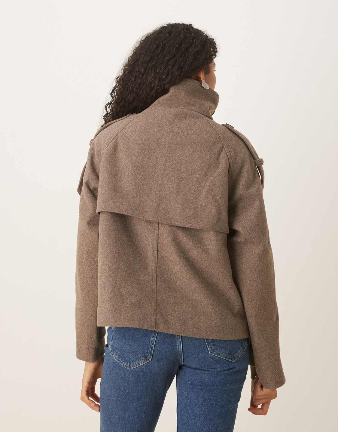 Double Breasted Cotton Blend Brown Coat for Women - Image 3