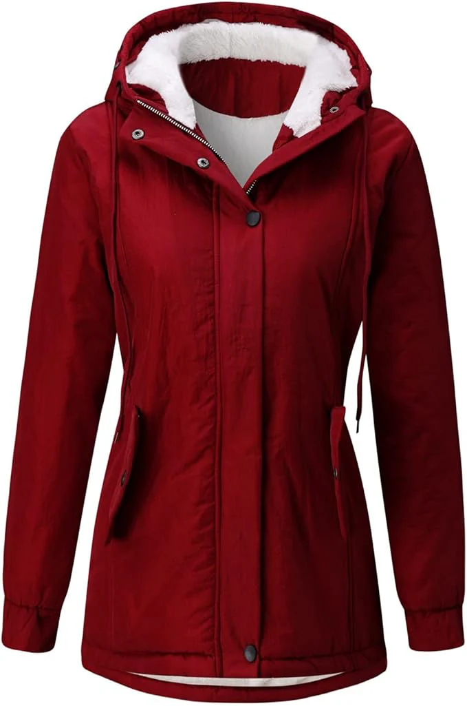 Insulated Fleece Lined Hooded Long Parka for Women - Image 5