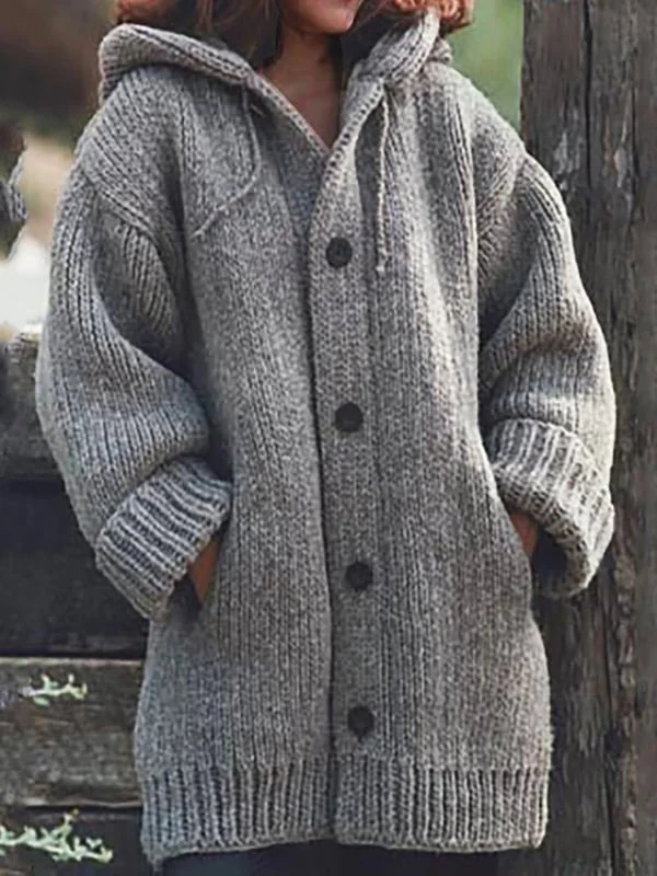 Oversized Hooded Cotton Blend Knit Cardigan for Women - Image 3