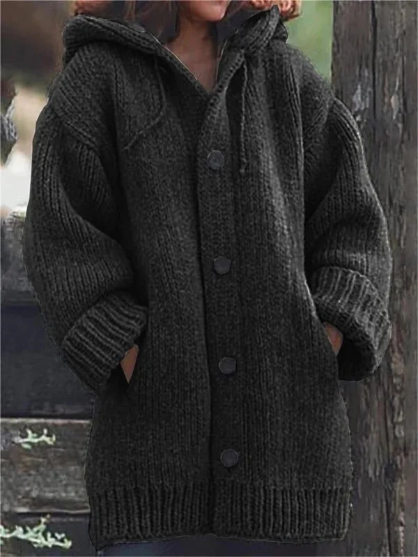 Oversized Hooded Cotton Blend Knit Cardigan for Women - Image 4