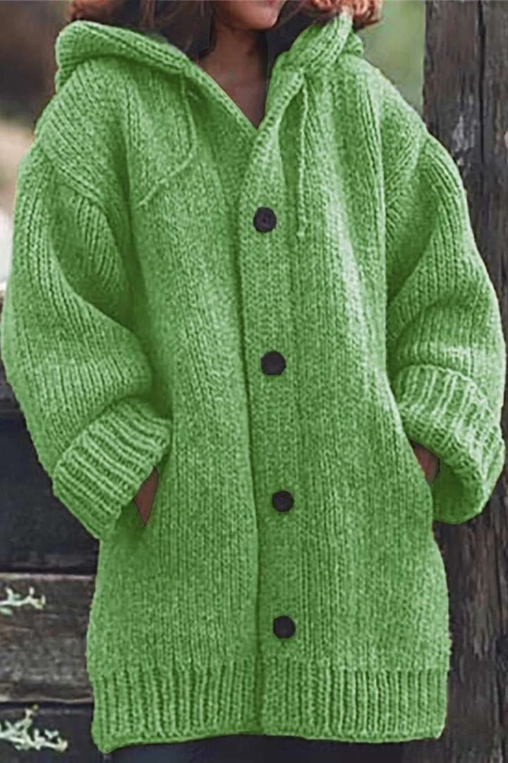Oversized Hooded Cotton Blend Knit Cardigan for Women - Image 5