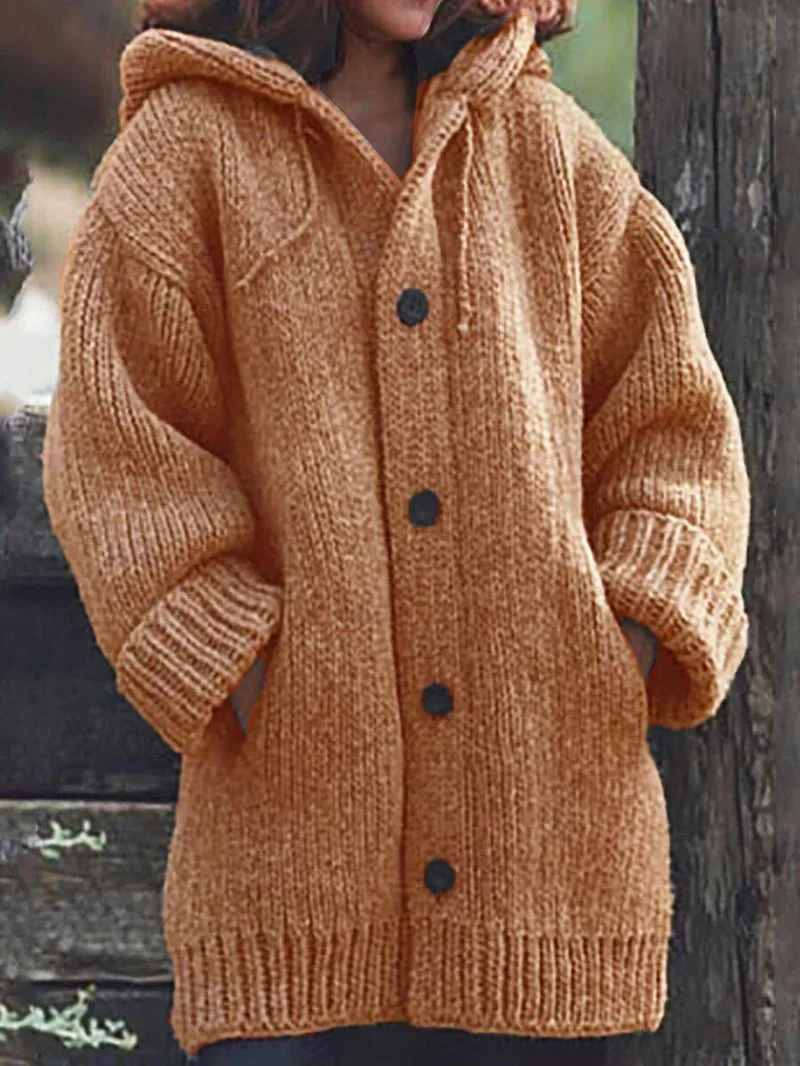 Oversized Hooded Cotton Blend Knit Cardigan for Women - Image 6