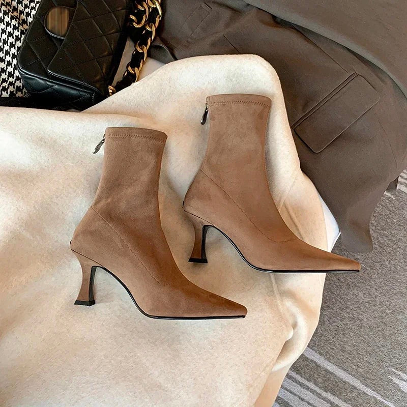 Pointed Sculpted Heel Mid-Height Suede Ankle Boots for Women - Image 3
