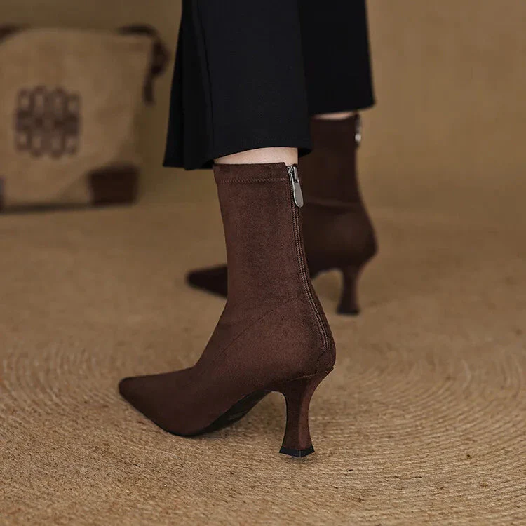 Pointed Sculpted Heel Mid-Height Suede Ankle Boots for Women - Image 5