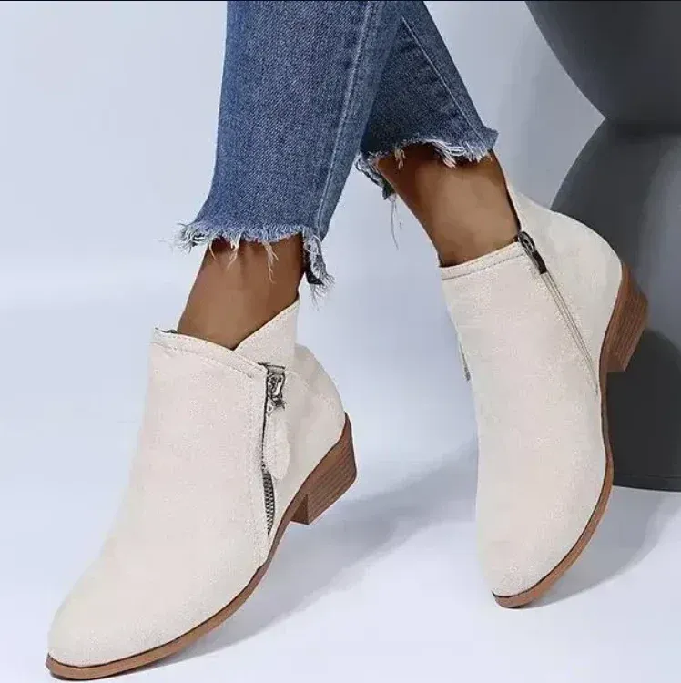 Side Zip Low Heel Suede Ankle Boots for Women - Image 4