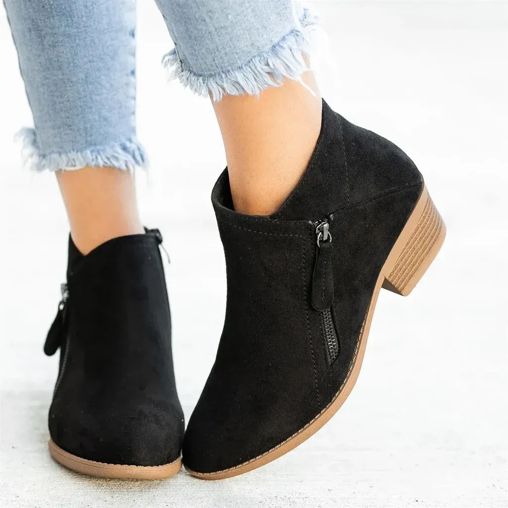 Side Zip Low Heel Suede Ankle Boots for Women - Image 5