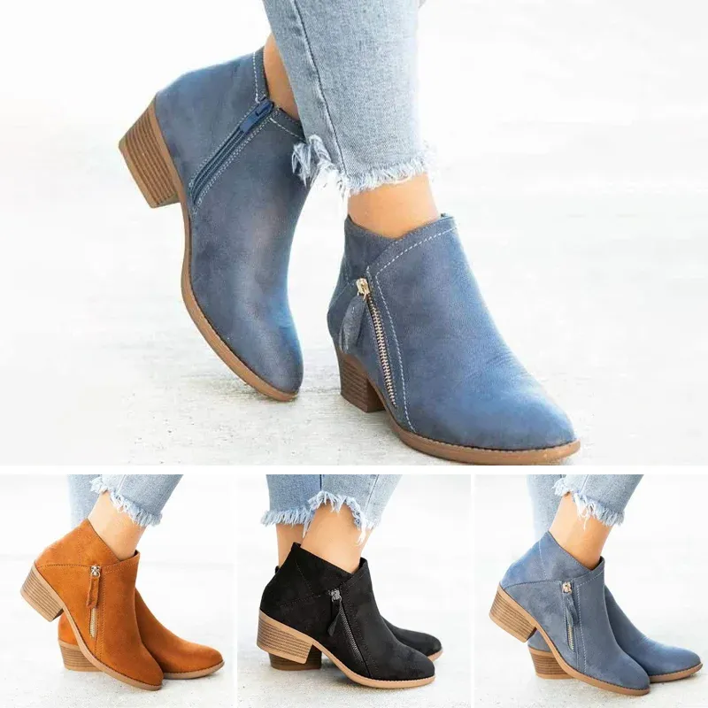Side Zip Low Heel Suede Ankle Boots for Women - Image 6