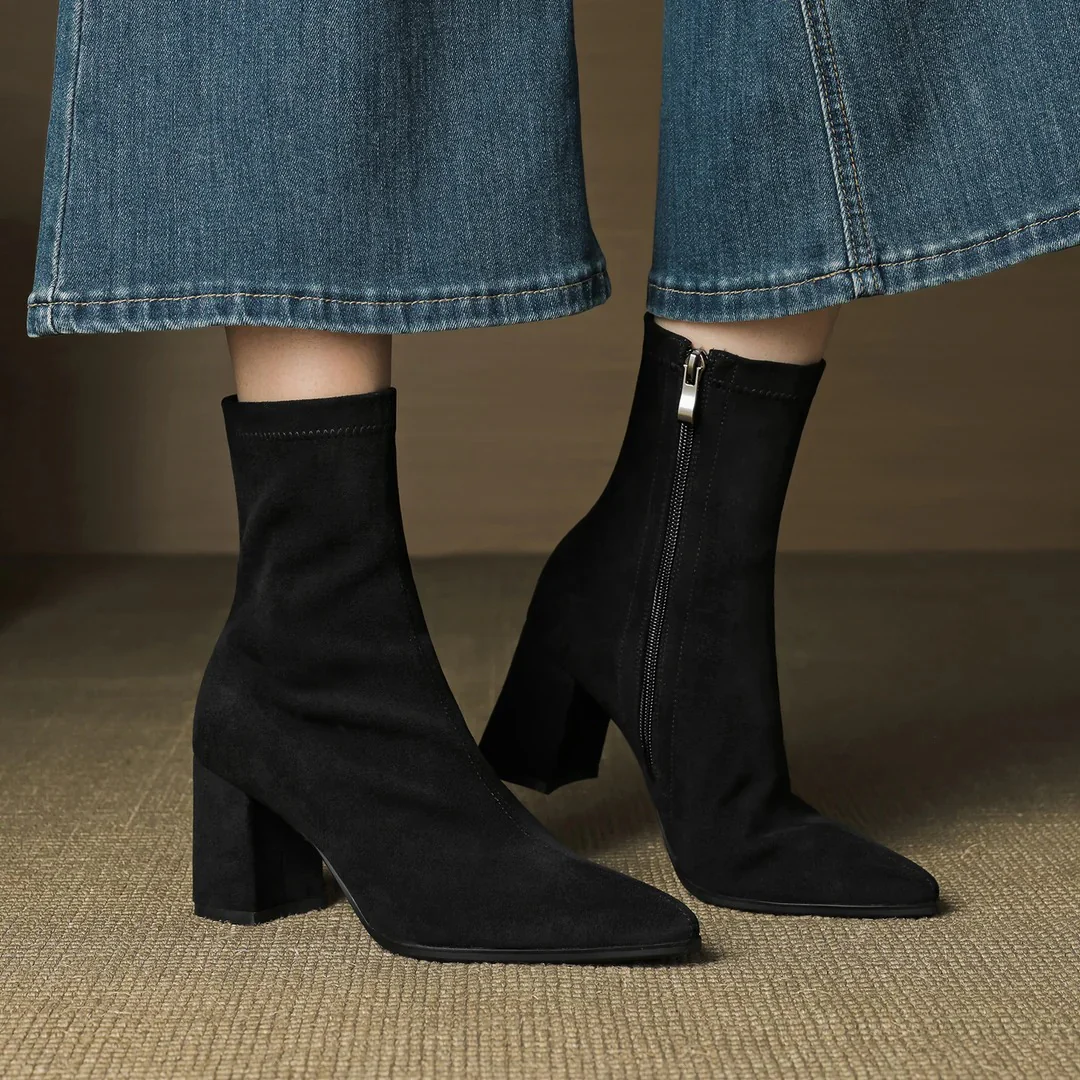 Sleek Pointed Toe Block Heel Ankle Boots for Women - Image 10