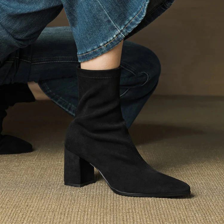 Sleek Pointed Toe Block Heel Ankle Boots for Women - Image 11