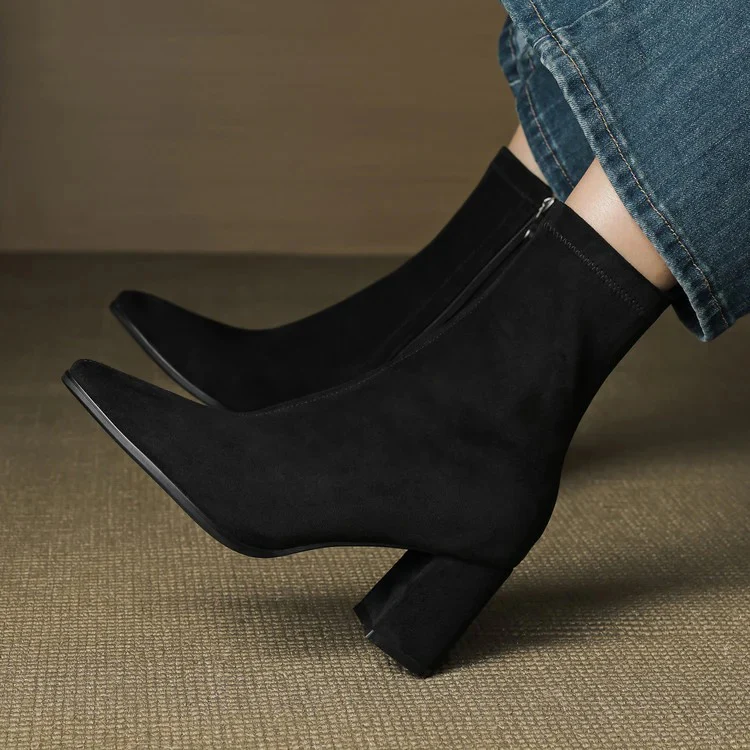 Sleek Pointed Toe Block Heel Ankle Boots for Women - Image 12