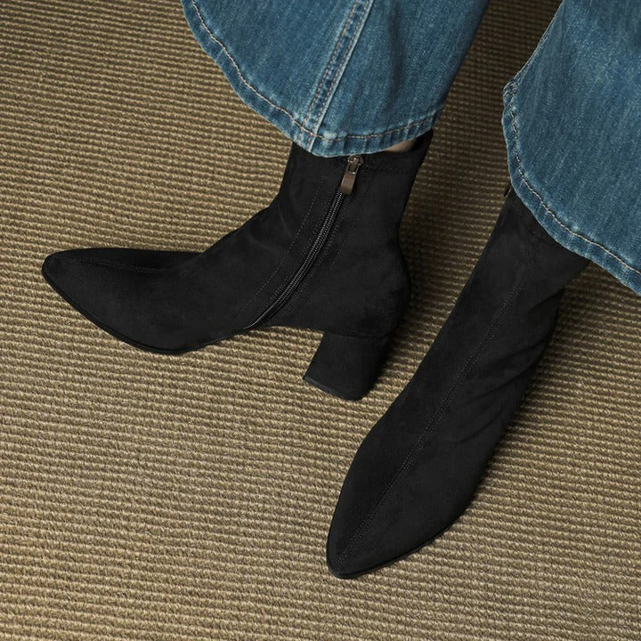 Sleek Pointed Toe Block Heel Ankle Boots for Women - Image 13