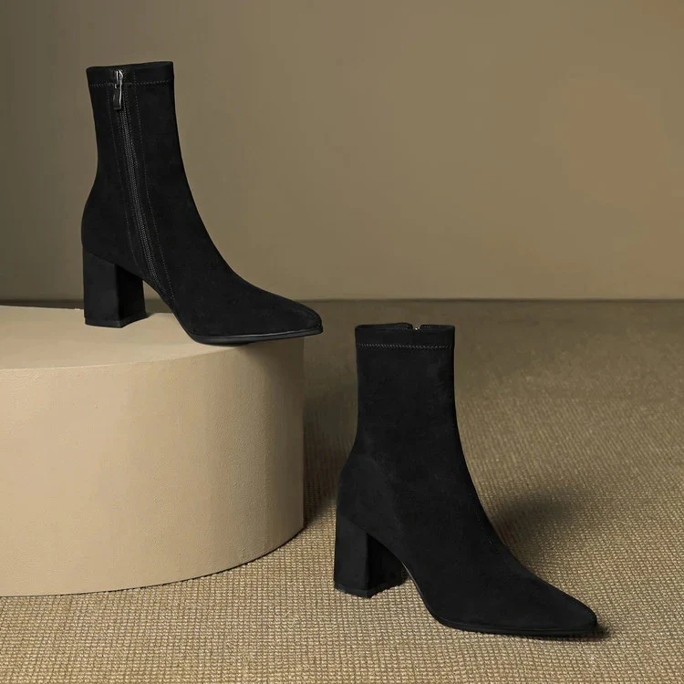 Sleek Pointed Toe Block Heel Ankle Boots for Women - Image 16