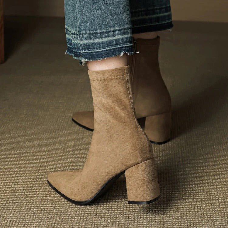 Sleek Pointed Toe Block Heel Ankle Boots for Women - Image 17