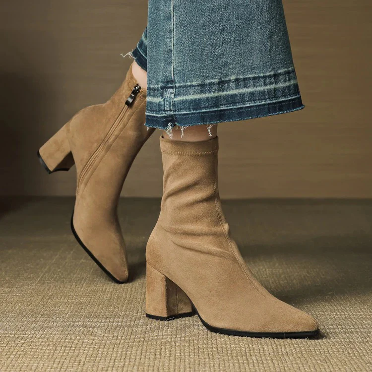Sleek Pointed Toe Block Heel Ankle Boots for Women - Image 18