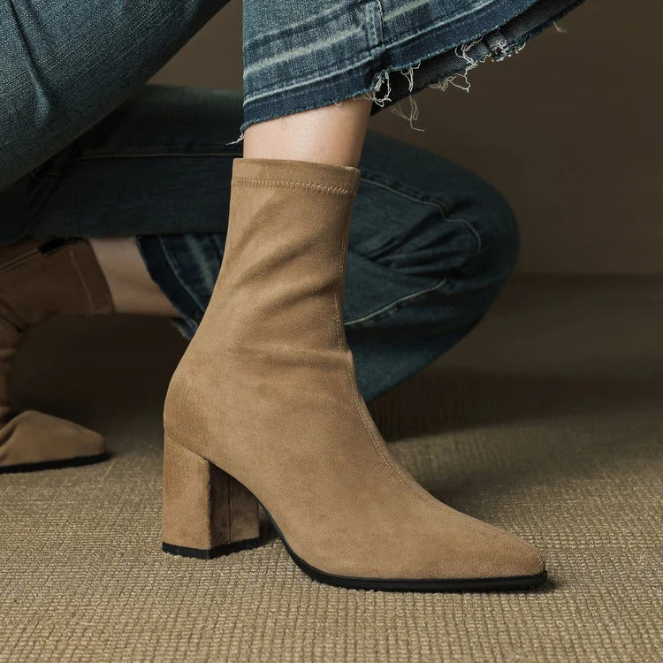 Sleek Pointed Toe Block Heel Ankle Boots for Women - Image 19