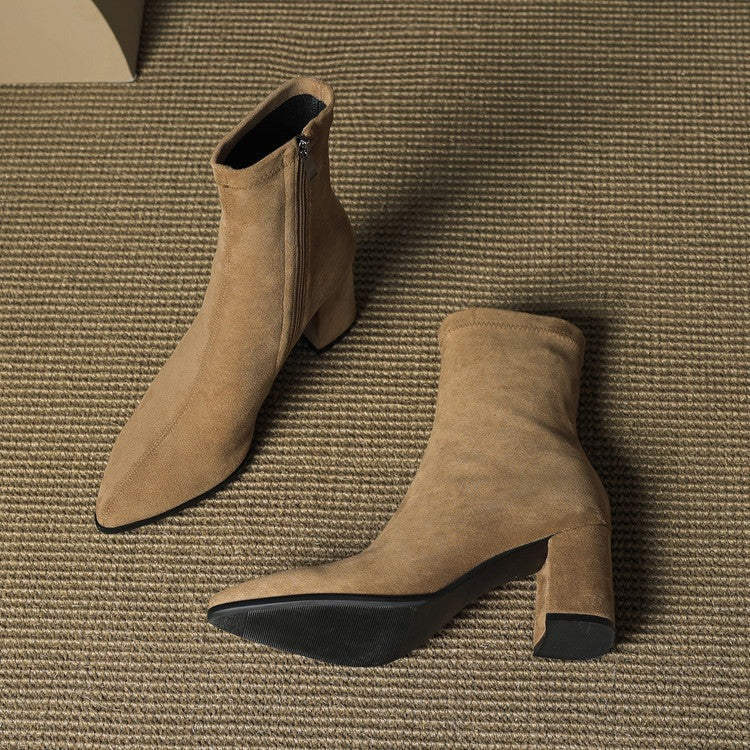 Sleek Pointed Toe Block Heel Ankle Boots for Women - Image 21