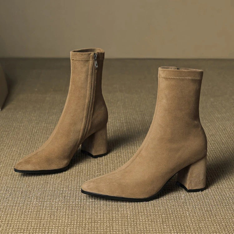 Sleek Pointed Toe Block Heel Ankle Boots for Women - Image 22