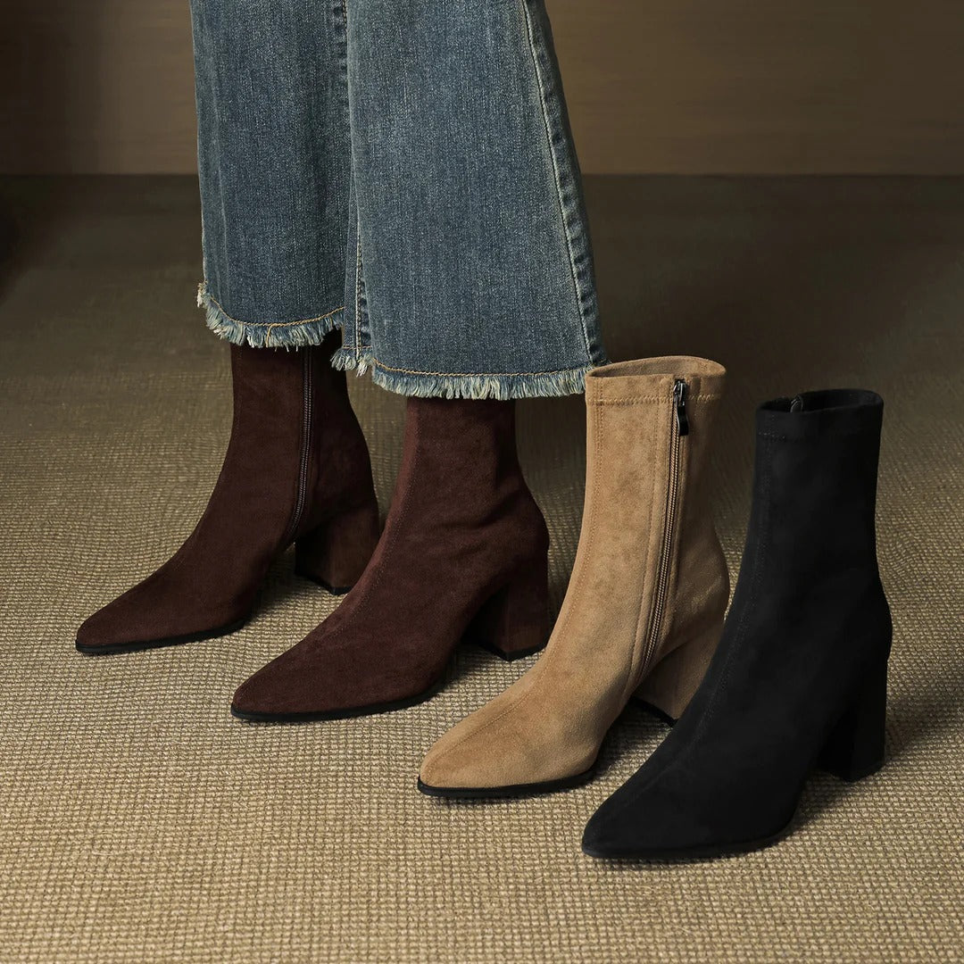 Sleek Pointed Toe Block Heel Ankle Boots for Women - Image 23