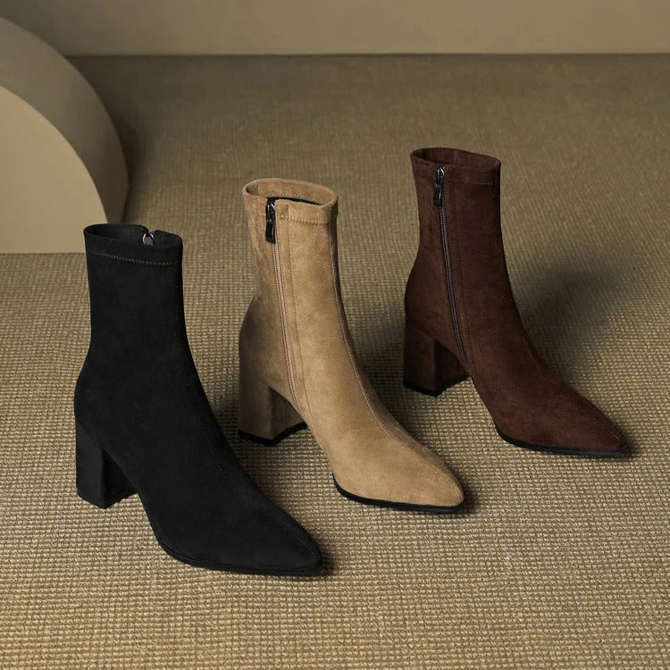 Sleek Pointed Toe Block Heel Ankle Boots for Women - Image 24