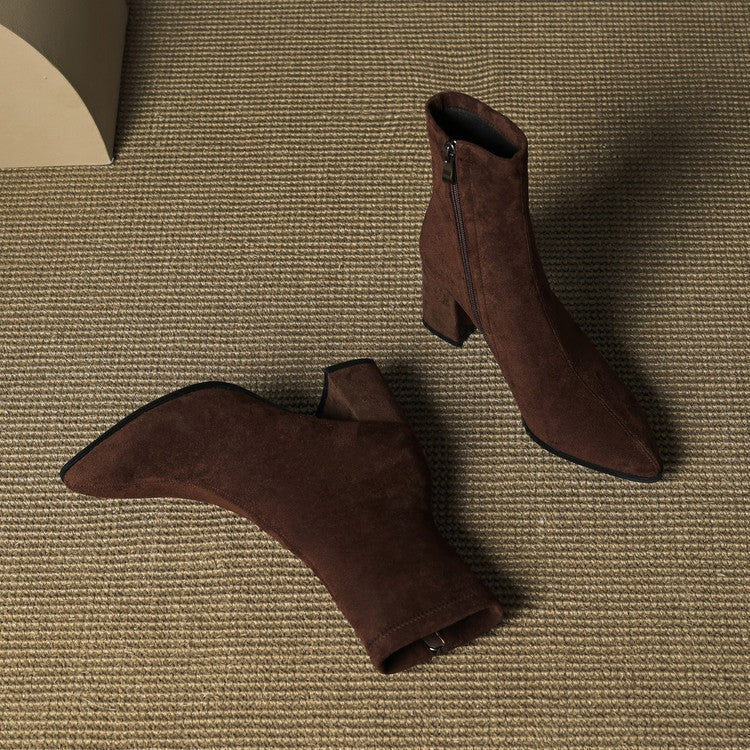 Sleek Pointed Toe Block Heel Ankle Boots for Women - Image 5