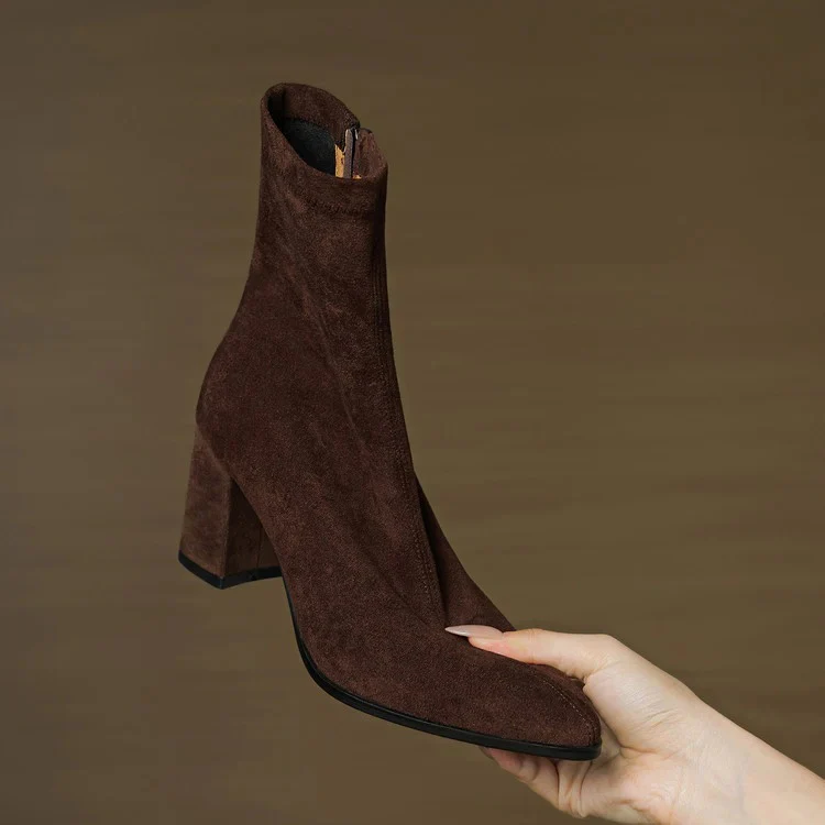 Sleek Pointed Toe Block Heel Ankle Boots for Women - Image 6
