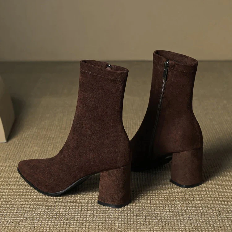 Sleek Pointed Toe Block Heel Ankle Boots for Women - Image 8