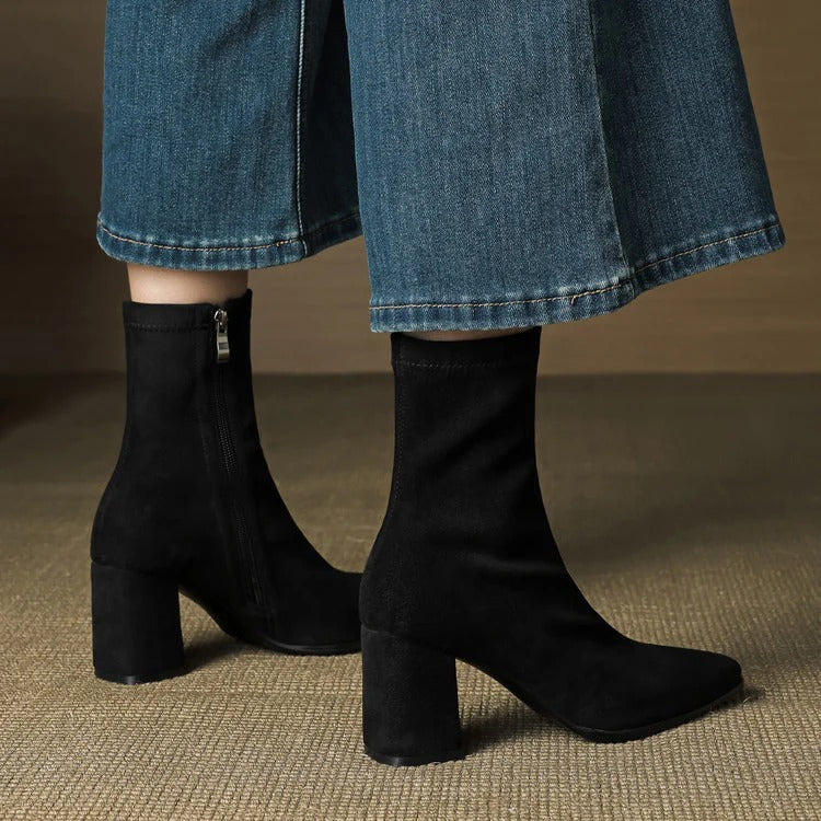 Sleek Pointed Toe Block Heel Ankle Boots for Women - Image 9