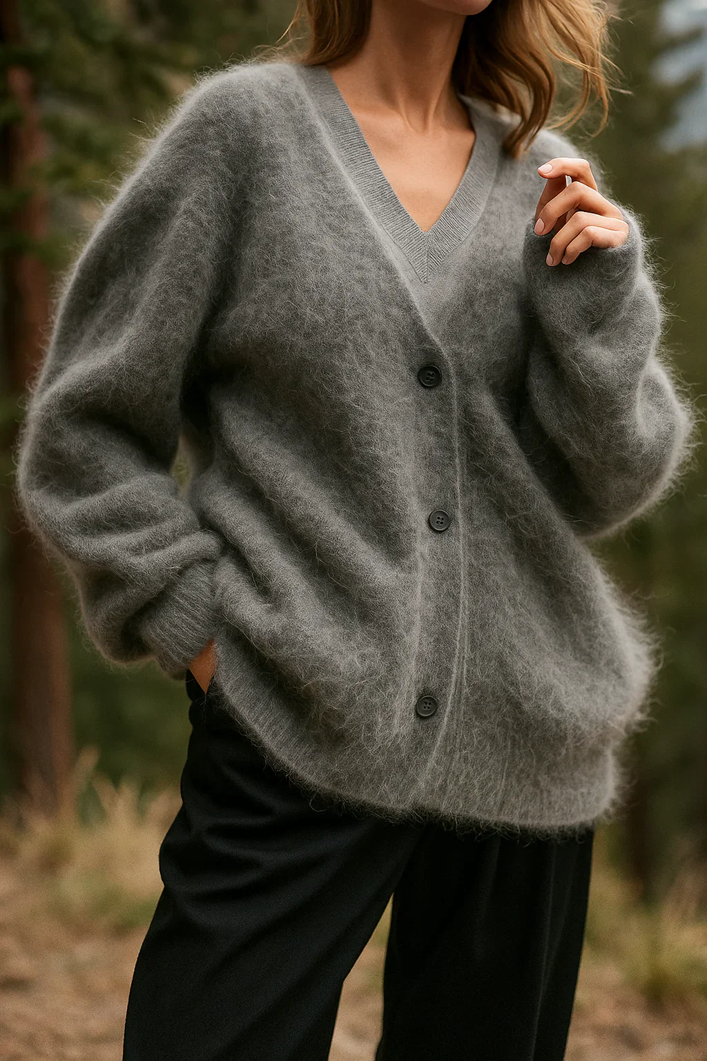 Soft Fuzzy Faux Fur Button Cardigan for Women - Image 12