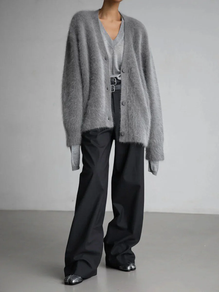Soft Fuzzy Faux Fur Button Cardigan for Women - Image 13