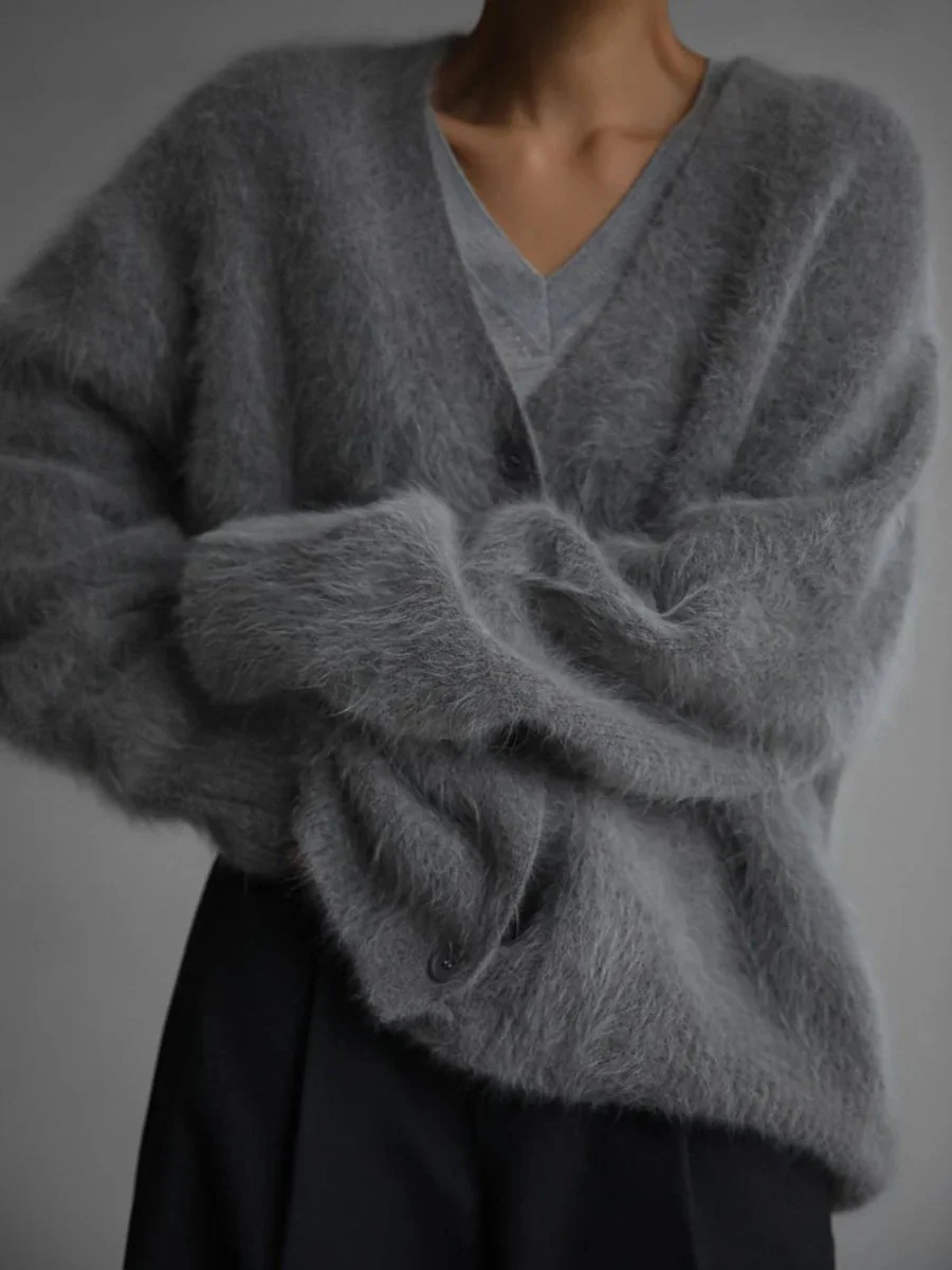 Soft Fuzzy Faux Fur Button Cardigan for Women - Image 15