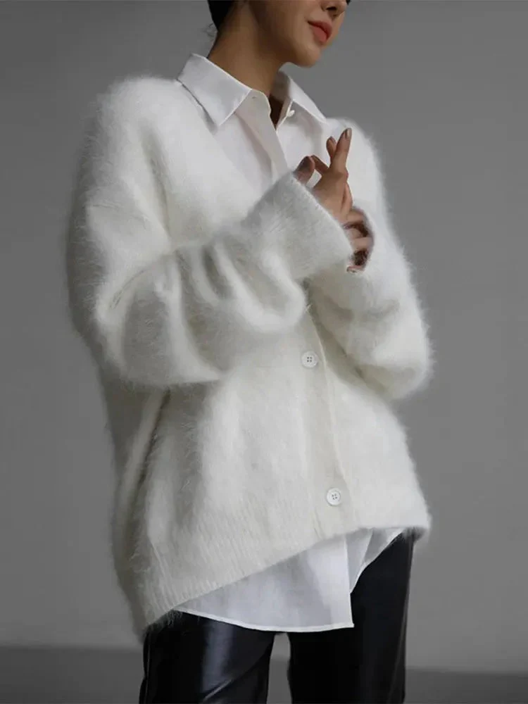Soft Fuzzy Faux Fur Button Cardigan for Women - Image 20