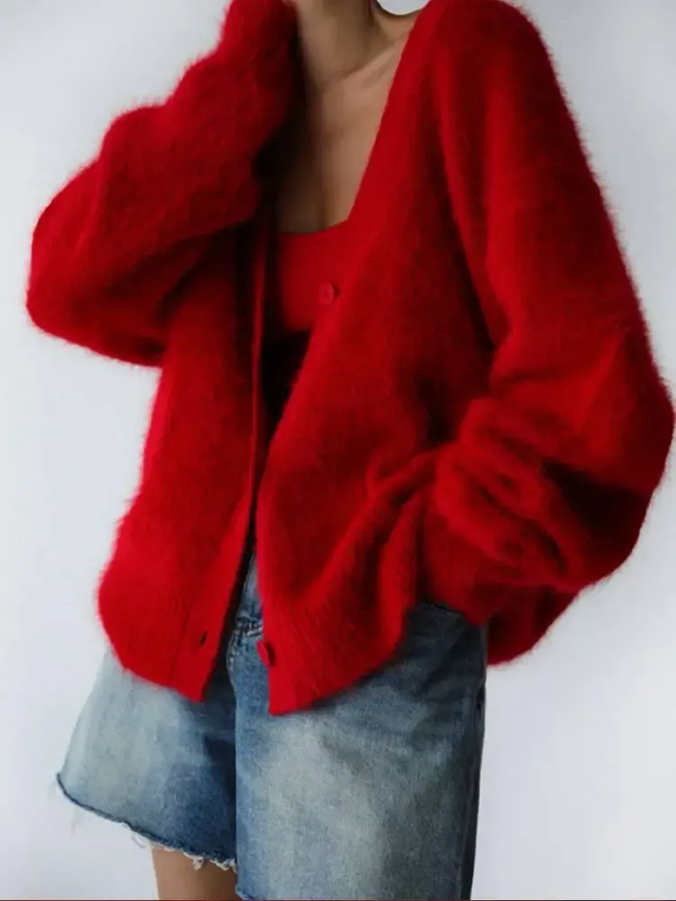 Soft Fuzzy Faux Fur Button Cardigan for Women - Image 24