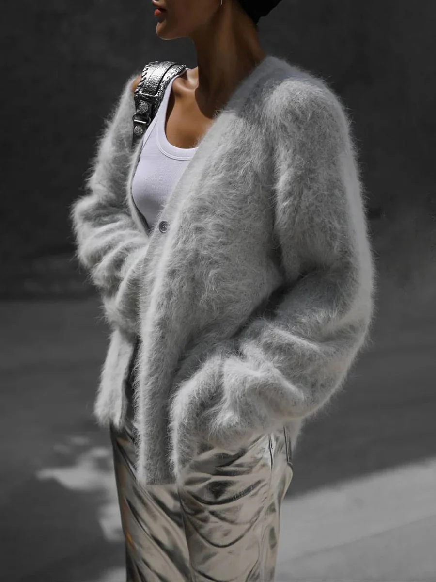 Soft Fuzzy Faux Fur Button Cardigan for Women - Image 5