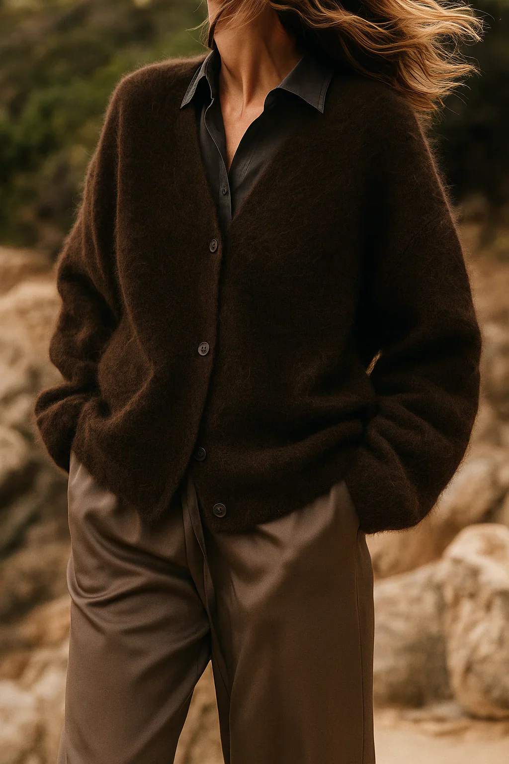Soft Fuzzy Faux Fur Button Cardigan for Women - Image 6