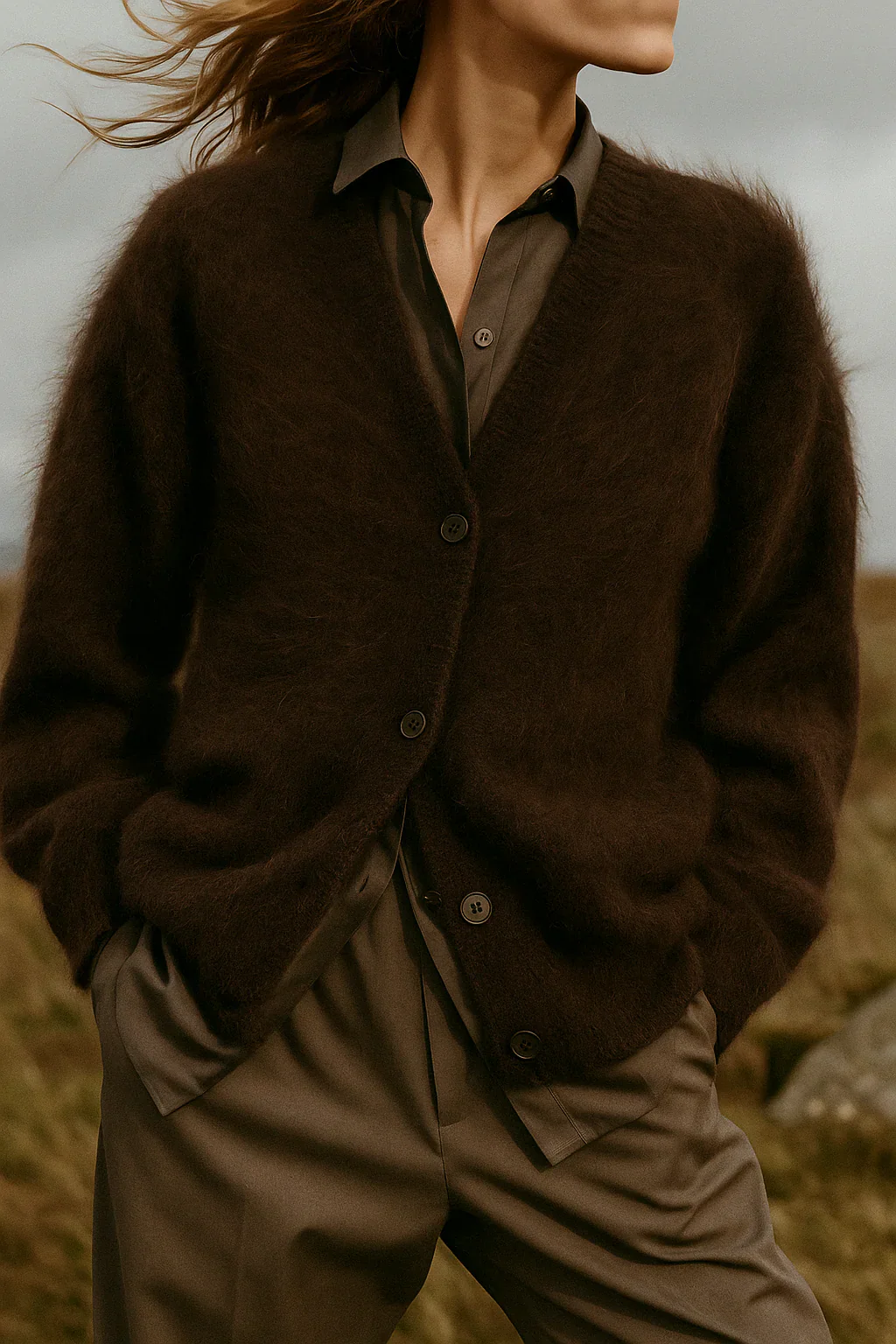 Soft Fuzzy Faux Fur Button Cardigan for Women - Image 7