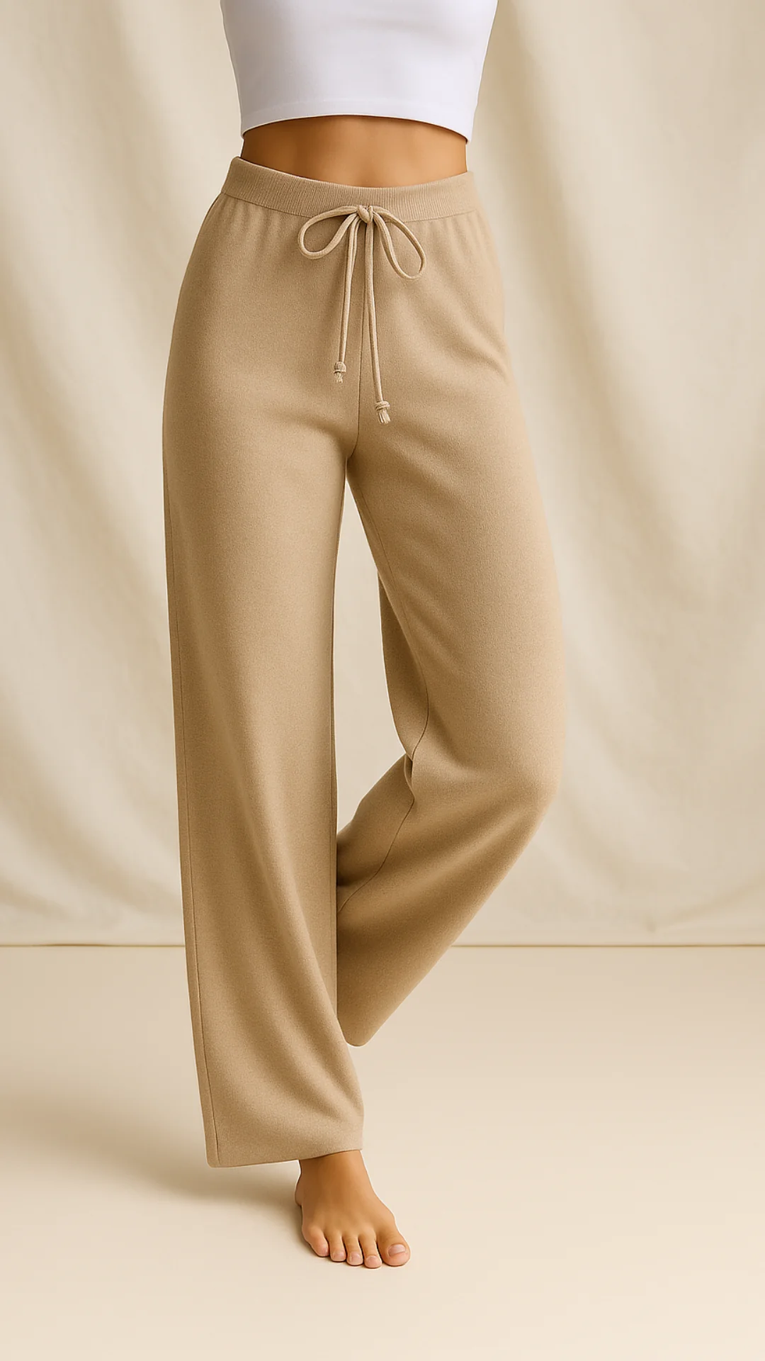 Soft Wide Leg High Waist Knit Lounge Pants for Women - Image 3