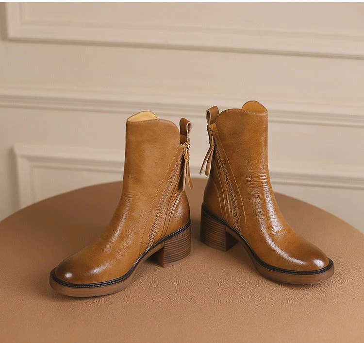Stylish Rounded Toe Block Heel Ankle Boots for Women - Image 10