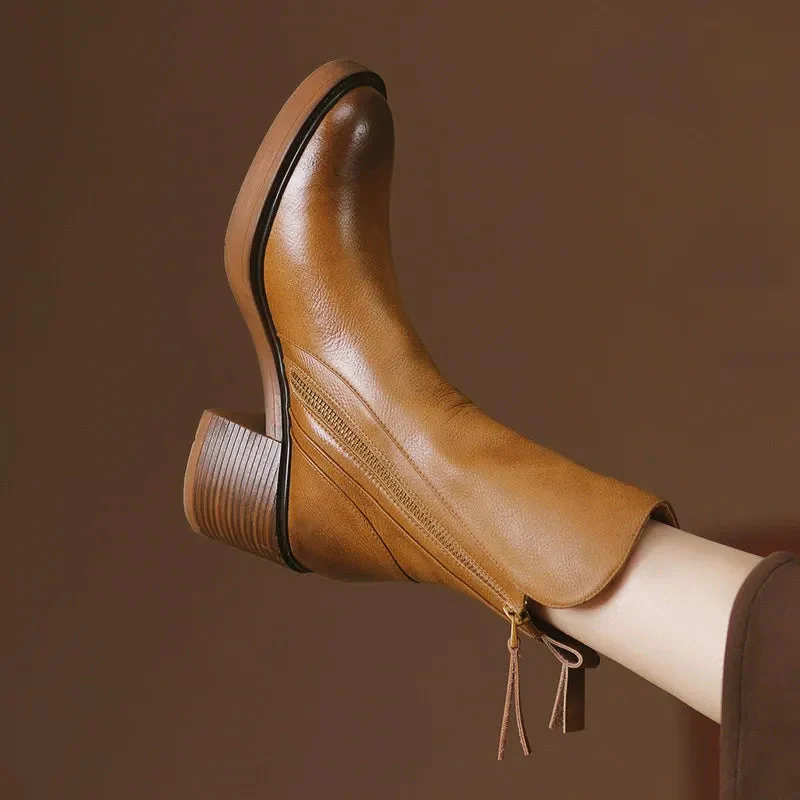 Stylish Rounded Toe Block Heel Ankle Boots for Women - Image 11