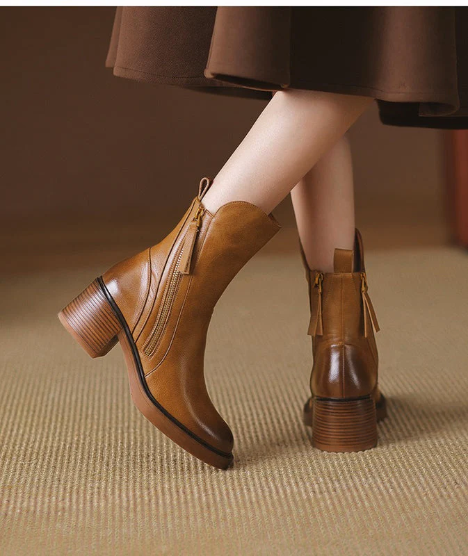 Stylish Rounded Toe Block Heel Ankle Boots for Women - Image 13