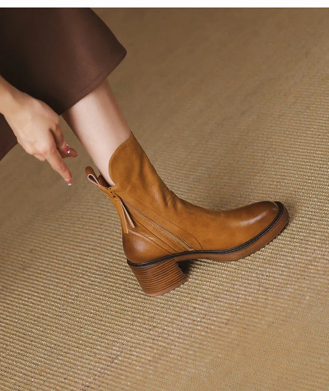 Stylish Rounded Toe Block Heel Ankle Boots for Women - Image 14