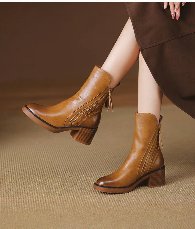 Stylish Rounded Toe Block Heel Ankle Boots for Women - Image 15