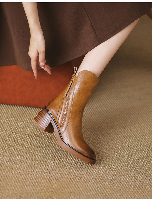 Stylish Rounded Toe Block Heel Ankle Boots for Women - Image 16