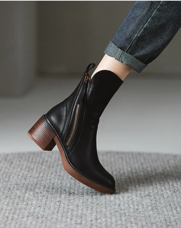 Stylish Rounded Toe Block Heel Ankle Boots for Women - Image 3